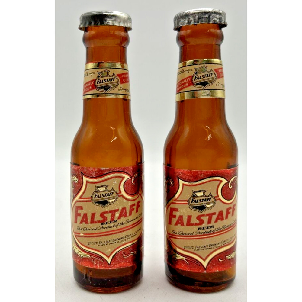 Vintage Retro Salt and Pepper Shakers Fallstaff Beer Bottle U260/9